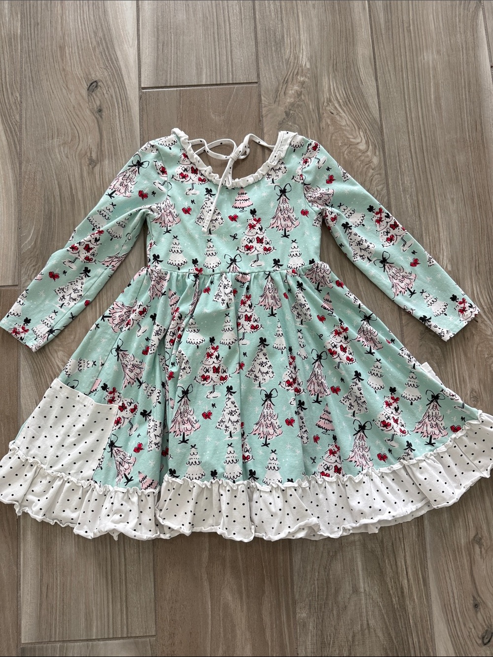 SweetHoney Mint Green Holiday Tree Print Twirl Dress